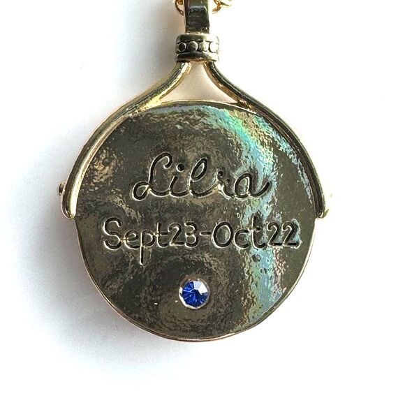 Libra Zodiac Sign Blue Crystal Medallion Pendant Necklace - Picture 3 of 8